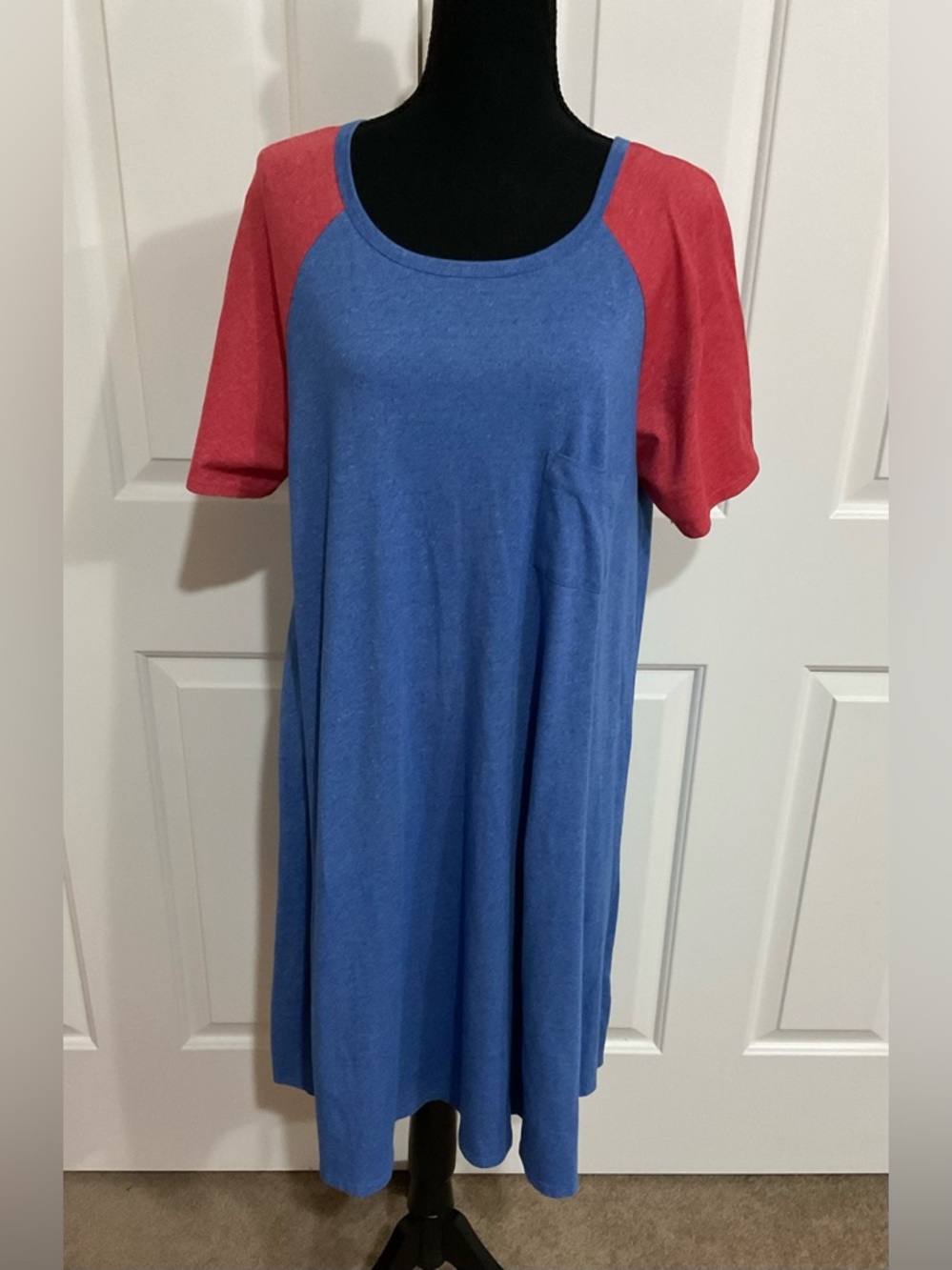 LuLaRoe XL Blue and Red Sleeved Carly Dress